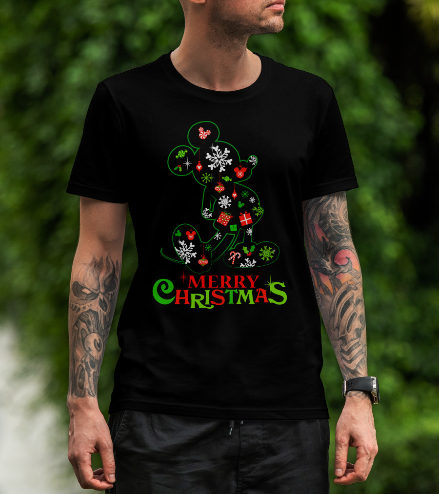Merry Christmas Snowflakes Candy Cane Mickey Mouse Silhouette 128 T-Shirt