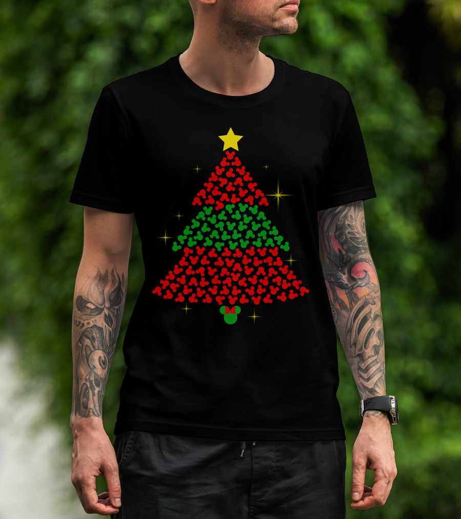 Mickey Christmas Tree With Star And Sparkles T-Shirt