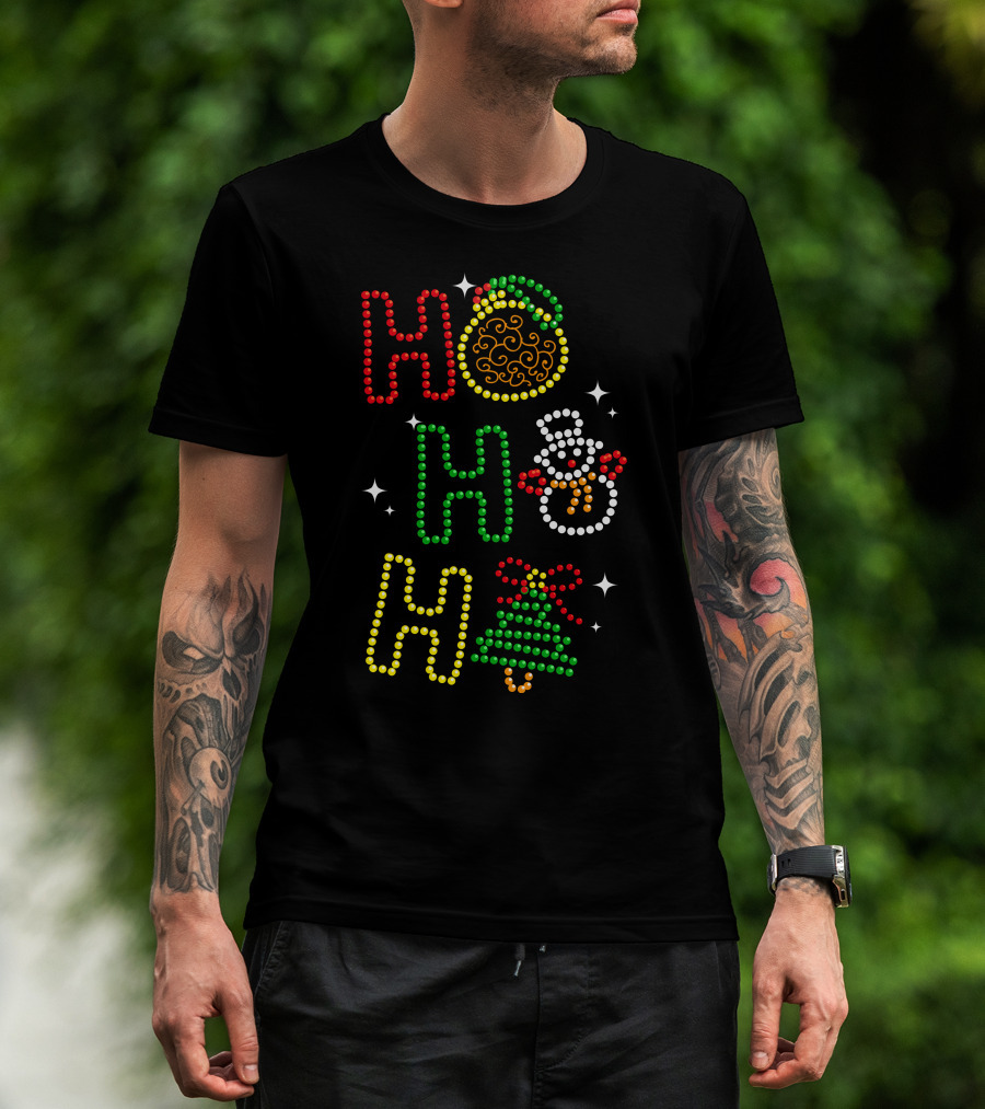 Ho Ho Ho Merry Christmas 56 Santa Snowman Tree T-Shirt
