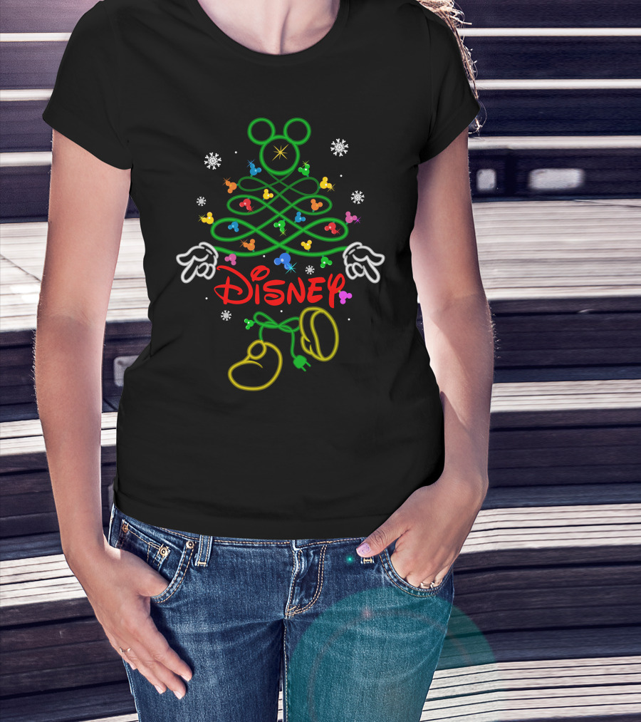 Disney Mickey Mouse Christmas Tree Neon Lights T-Shirt
