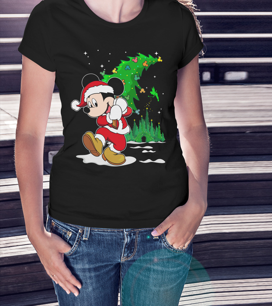 Merry Christmas Mickey Mouse Santa Magic Disney Tree T-Shirt