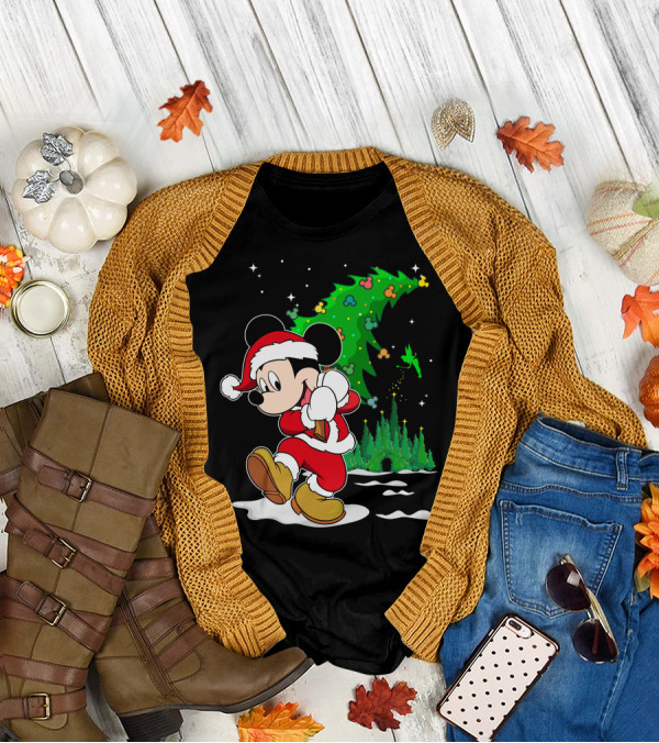 Merry Christmas Mickey Mouse Santa Magic Disney Tree T-Shirt