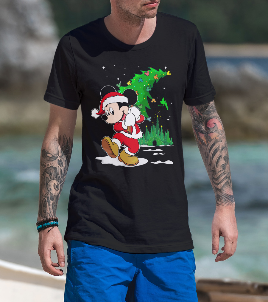 Merry Christmas Mickey Mouse Santa Magic Disney Tree T-Shirt