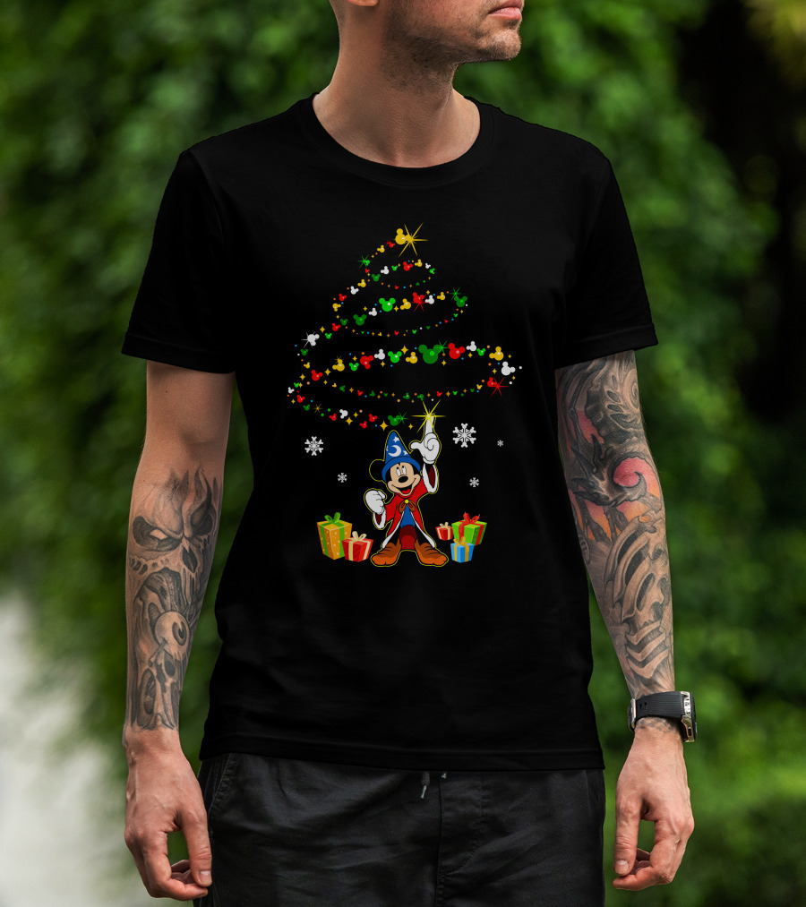 Sorcerer Mickey Mouse Christmas Tree Magic And Presents T-Shirt