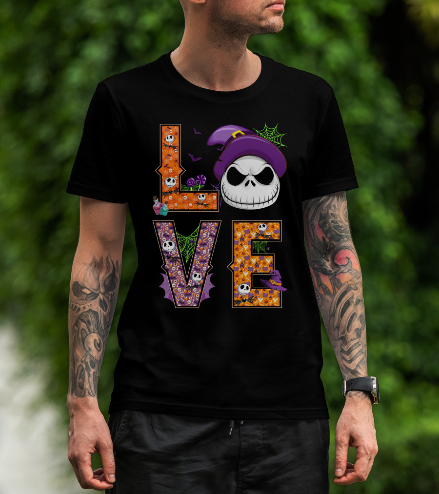 Jack Skellington Love Halloween Potion Hat Spider Webs T-Shirt