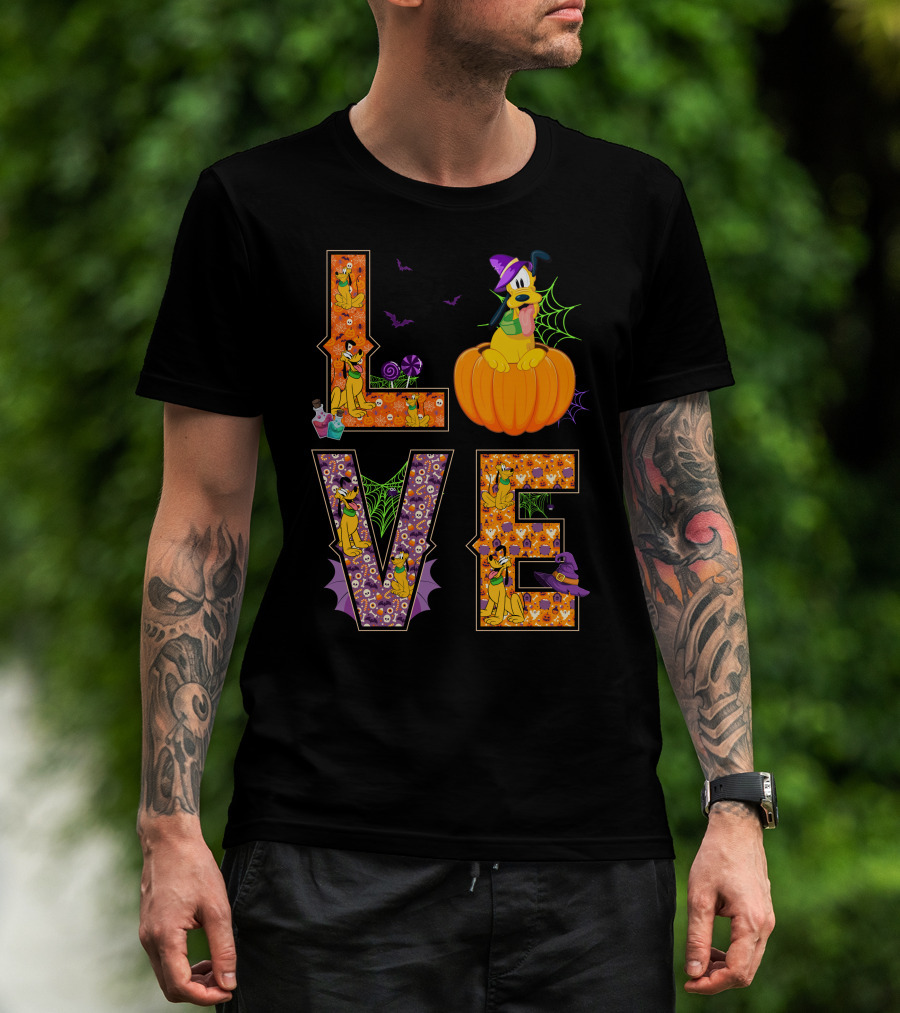 Love Halloween Pluto Pumpkin Hat Spiders Bats T-Shirt