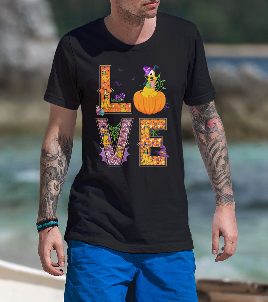 Love Halloween Pluto Pumpkin Hat Spiders Bats T-Shirt