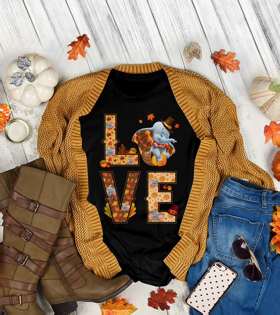 Love Dumbo Thanksgiving Autumn Theme T-Shirt