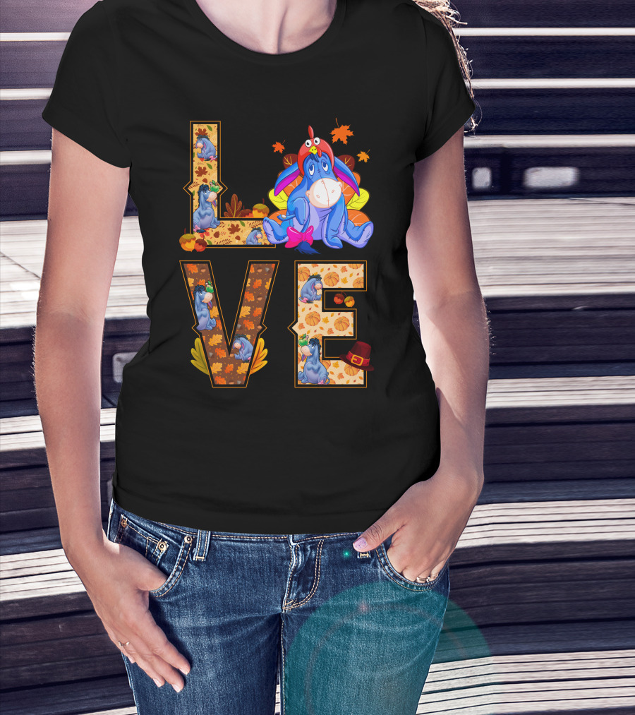 Eeyore Love Fall Leaves Pumpkins Thanksgiving T-Shirt