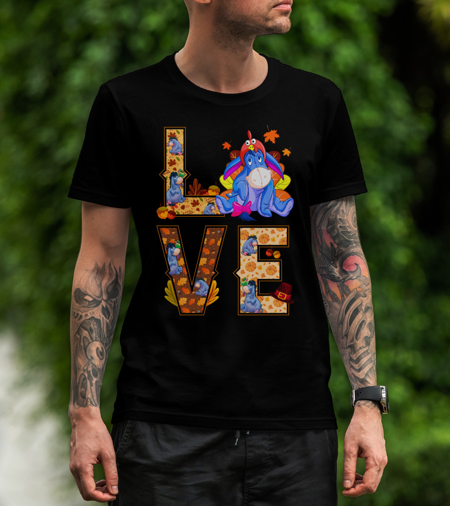 Eeyore Love Fall Leaves Pumpkins Thanksgiving T-Shirt