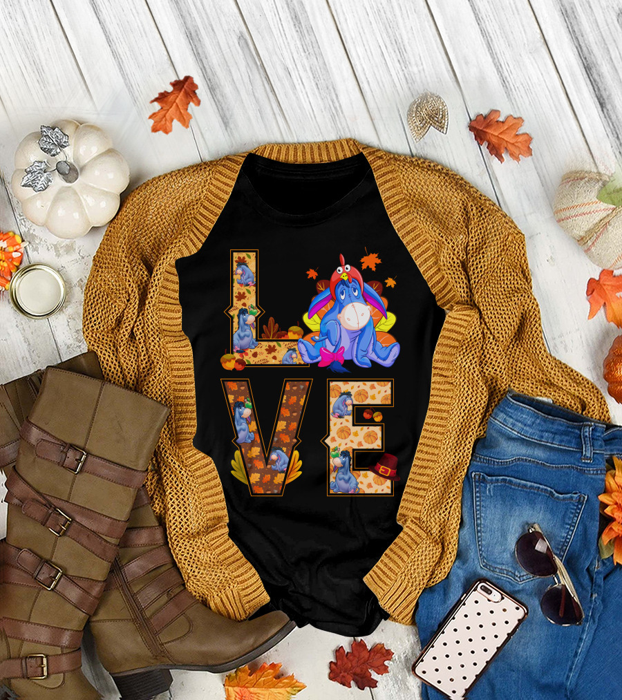 Eeyore Love Fall Leaves Pumpkins Thanksgiving T-Shirt