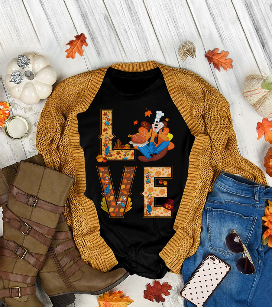 Goofy Love Fall Thanksgiving Leaves Turkey Chef Hat T-Shirt