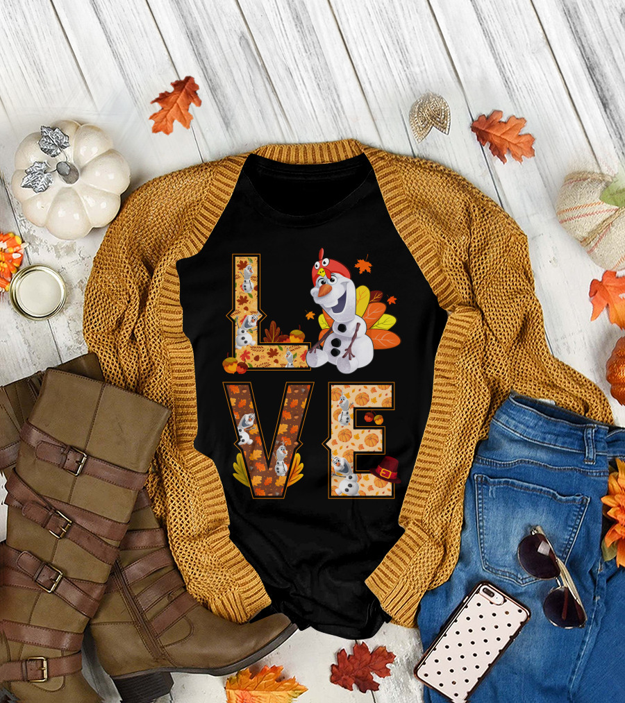 Love Olaf Thanksgiving Autumn Leaves Costume T-Shirt