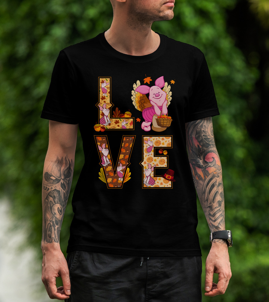 Piglet Love Autumn Harvest Thanksgiving Pumpkin Leaves T-Shirt