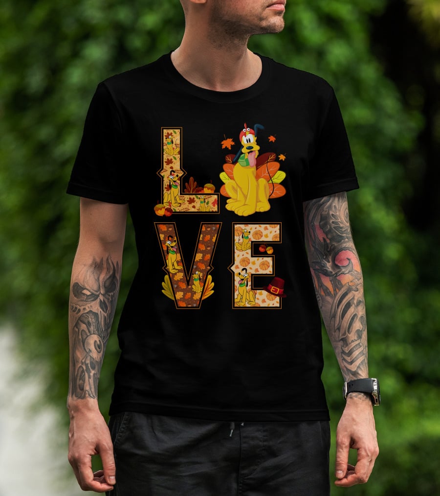 Pluto Thanksgiving Love Autumn Leaves And Pumpkins T-Shirt
