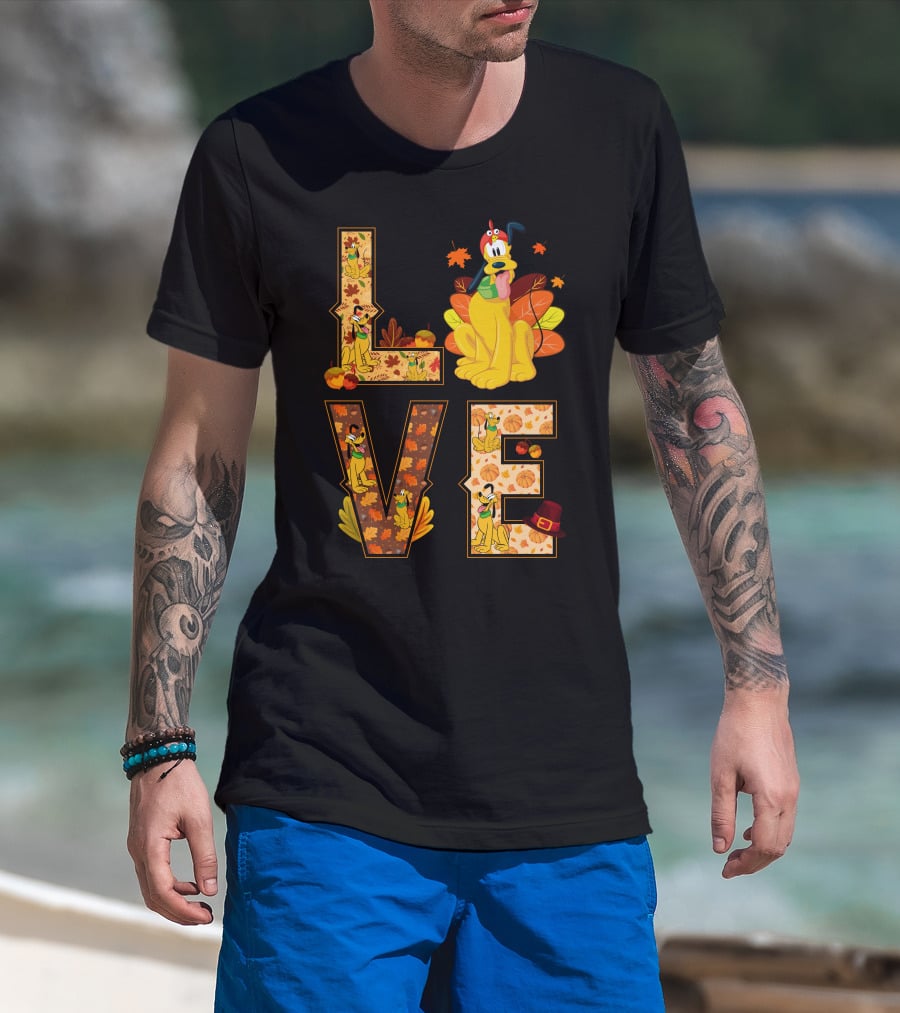 Pluto Thanksgiving Love Autumn Leaves And Pumpkins T-Shirt