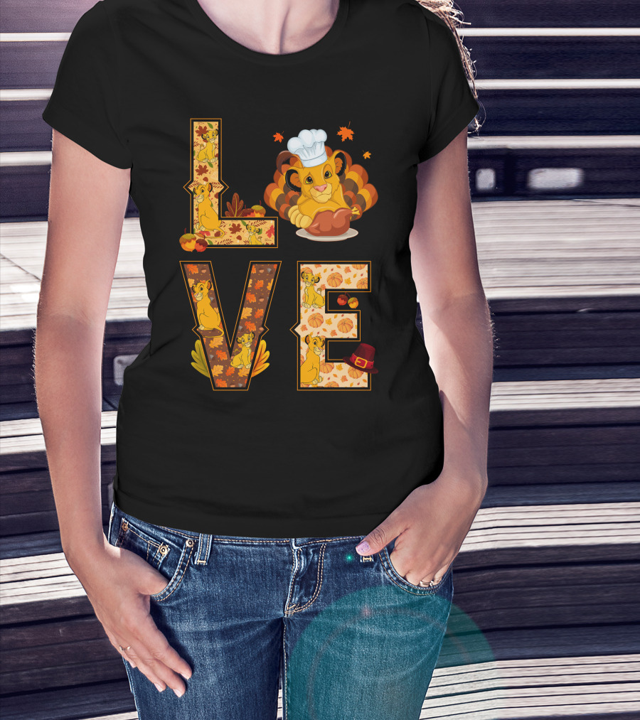 Love Simba Thanksgiving Chef Lion Leaf Pumpkin Hat T-Shirt