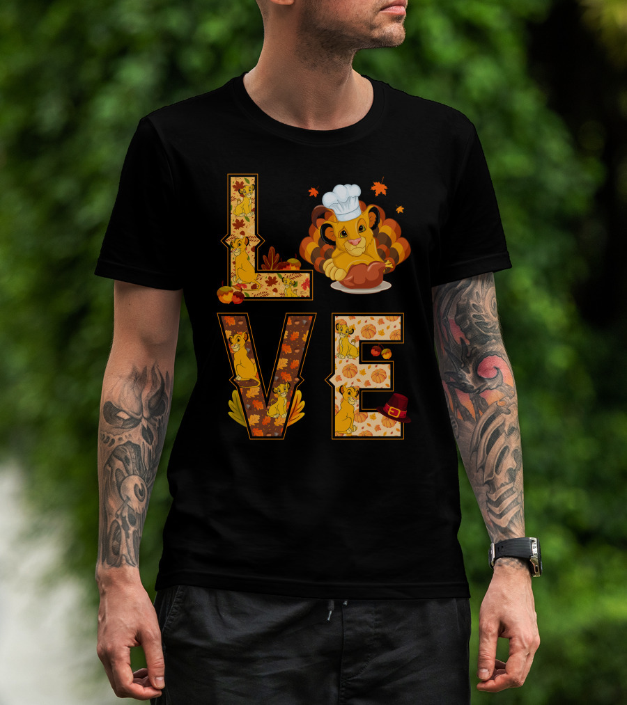 Love Simba Thanksgiving Chef Lion Leaf Pumpkin Hat T-Shirt