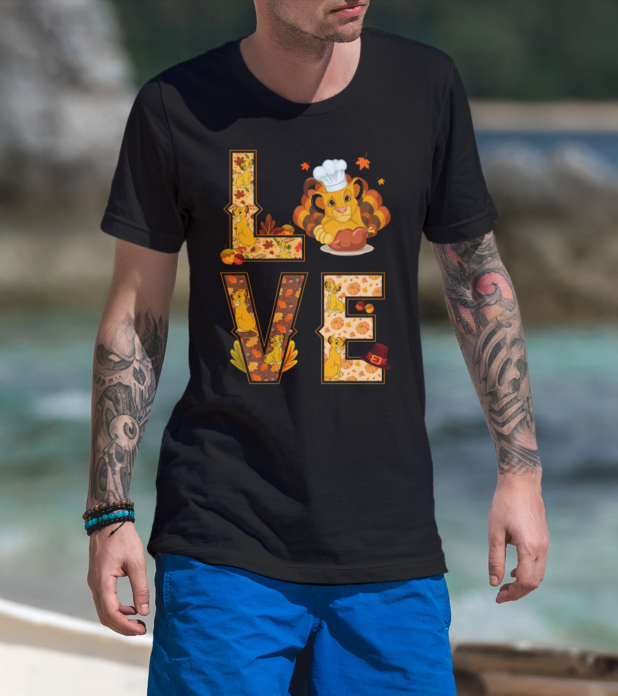 Love Simba Thanksgiving Chef Lion Leaf Pumpkin Hat T-Shirt
