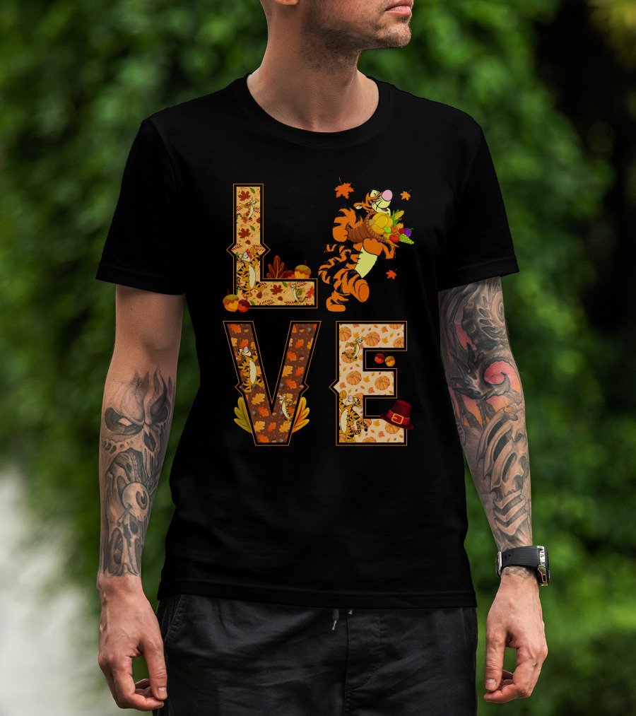 Love Tigger Thanksgiving Autumn Leaves T-Shirt