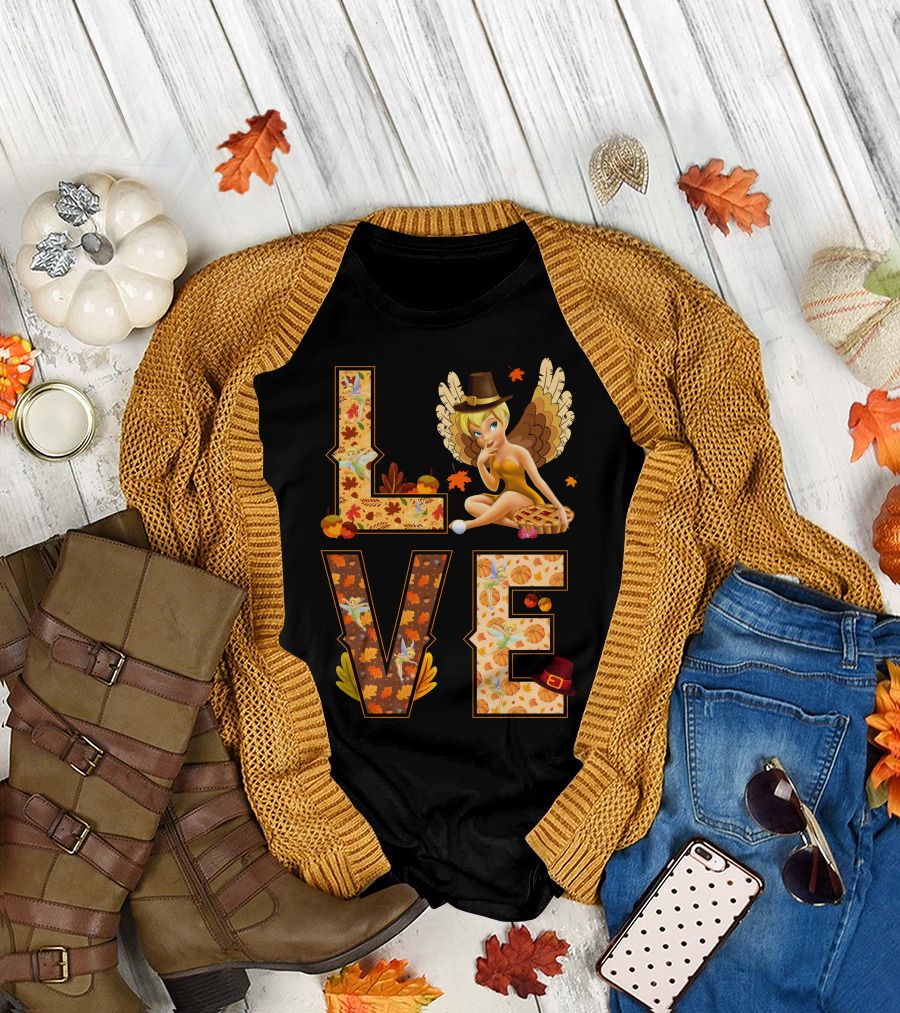 Love Tinkerbell Thanksgiving Autumn Theme T-Shirt