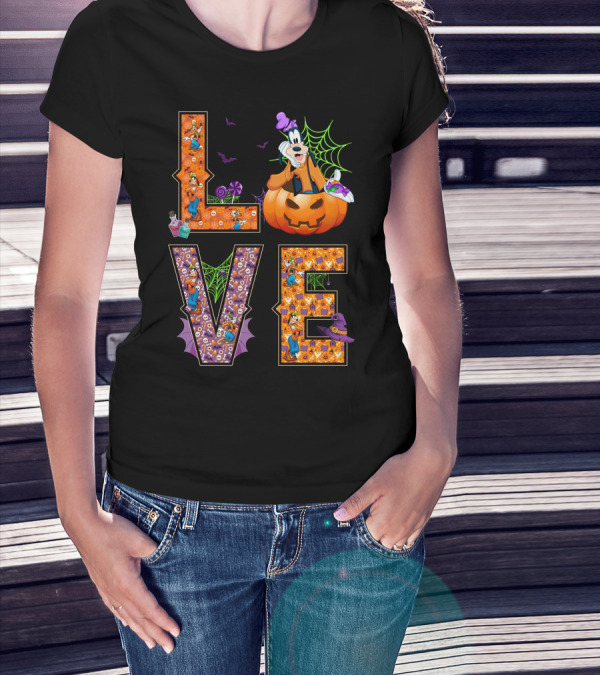 Love Goofy Halloween Pumpkin Spiderweb T-Shirt