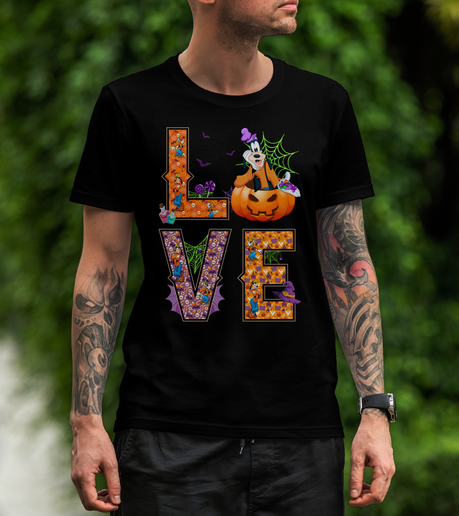 Love Goofy Halloween Pumpkin Spiderweb T-Shirt