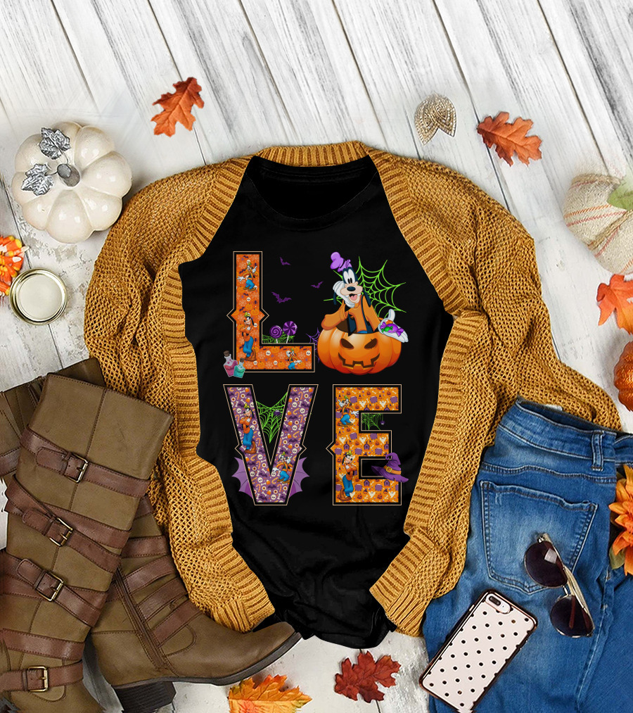 Love Goofy Halloween Pumpkin Spiderweb T-Shirt