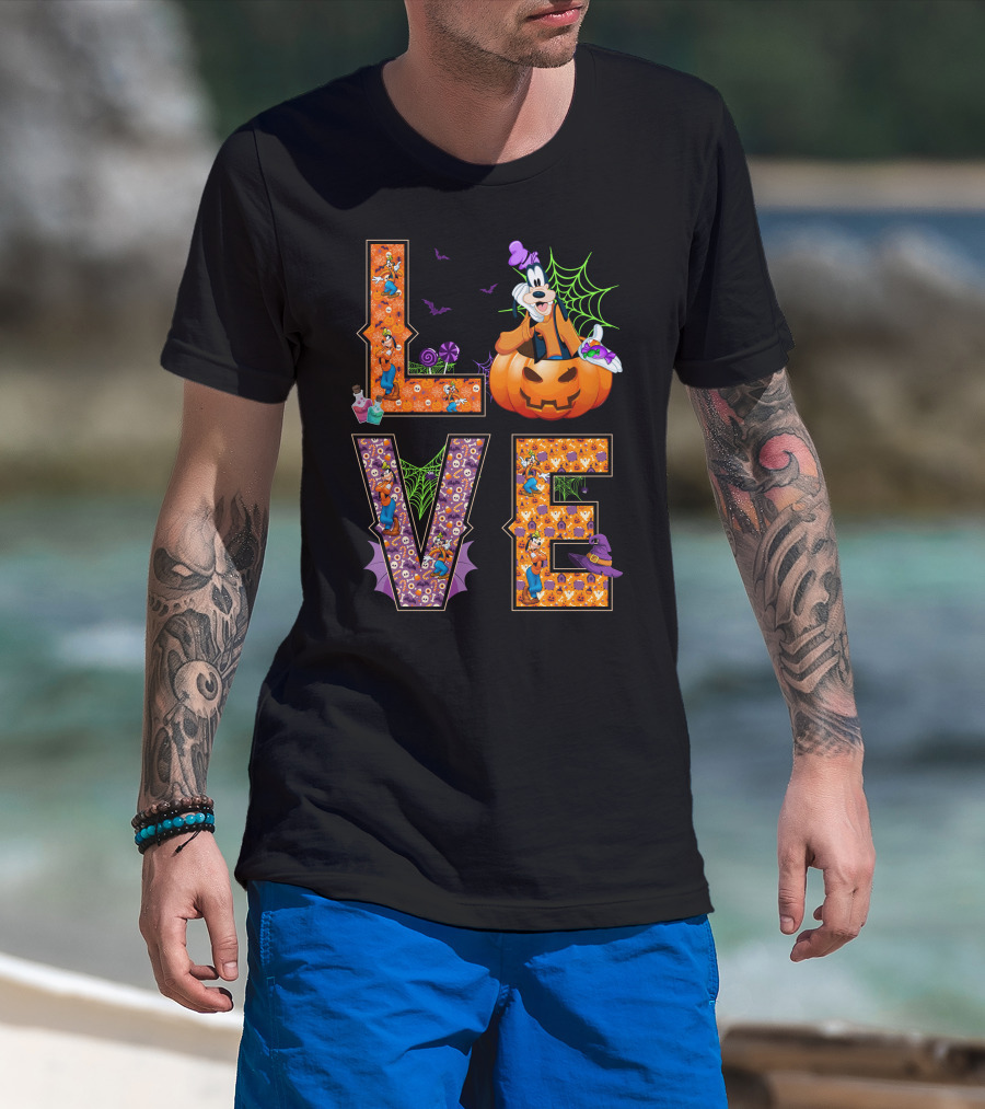 Love Goofy Halloween Pumpkin Spiderweb T-Shirt
