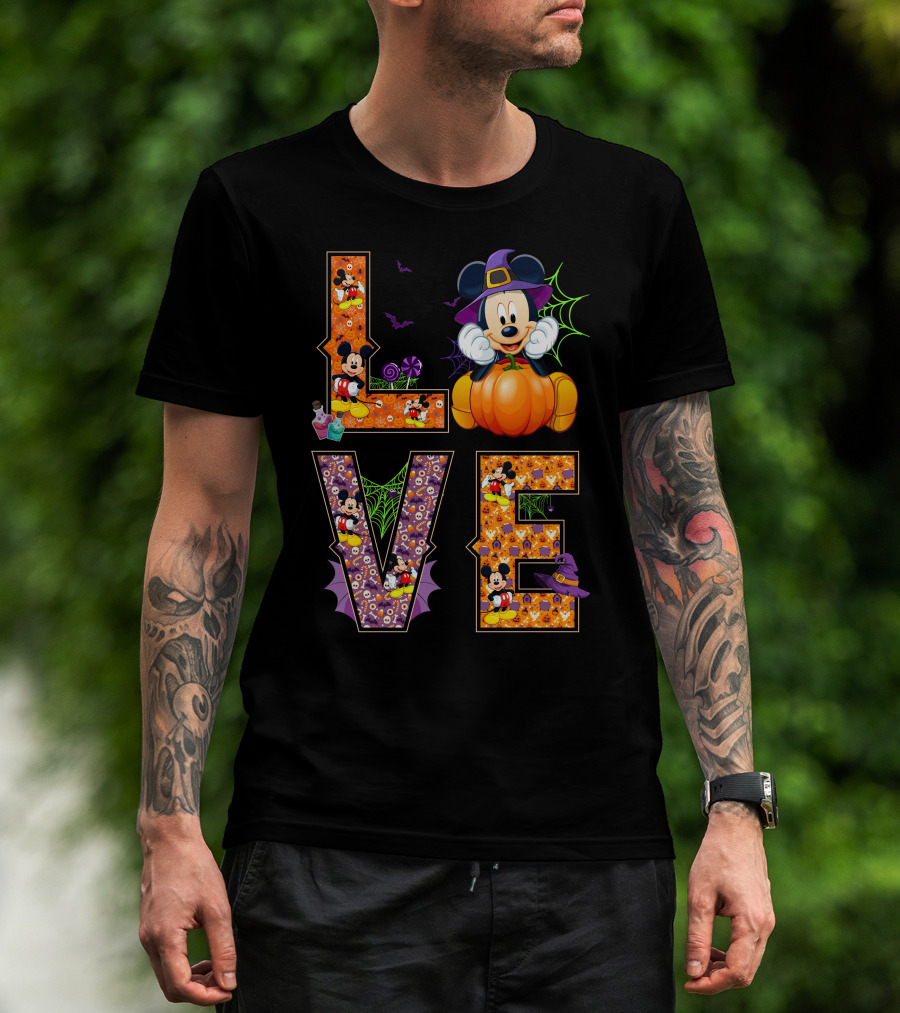 Mickey Love Halloween Pumpkin Witch Hat Spooky Theme T-Shirt