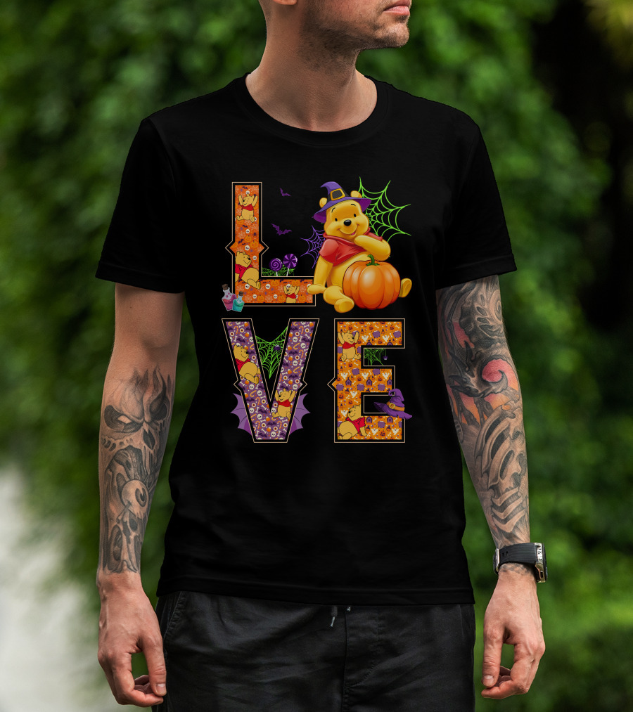 Pooh Halloween Love With Pumpkins And Spider Webs T-Shirt