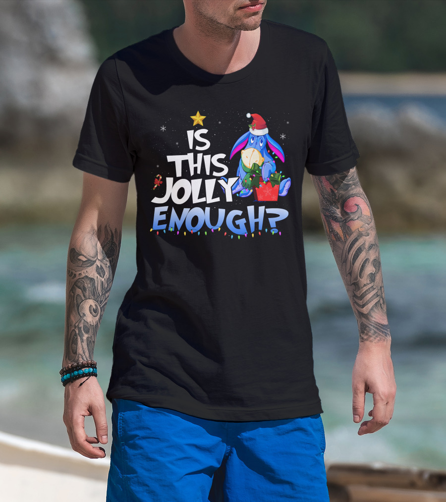 Eeyore Is This Jolly Enough Santa Christmas Lights T-Shirt