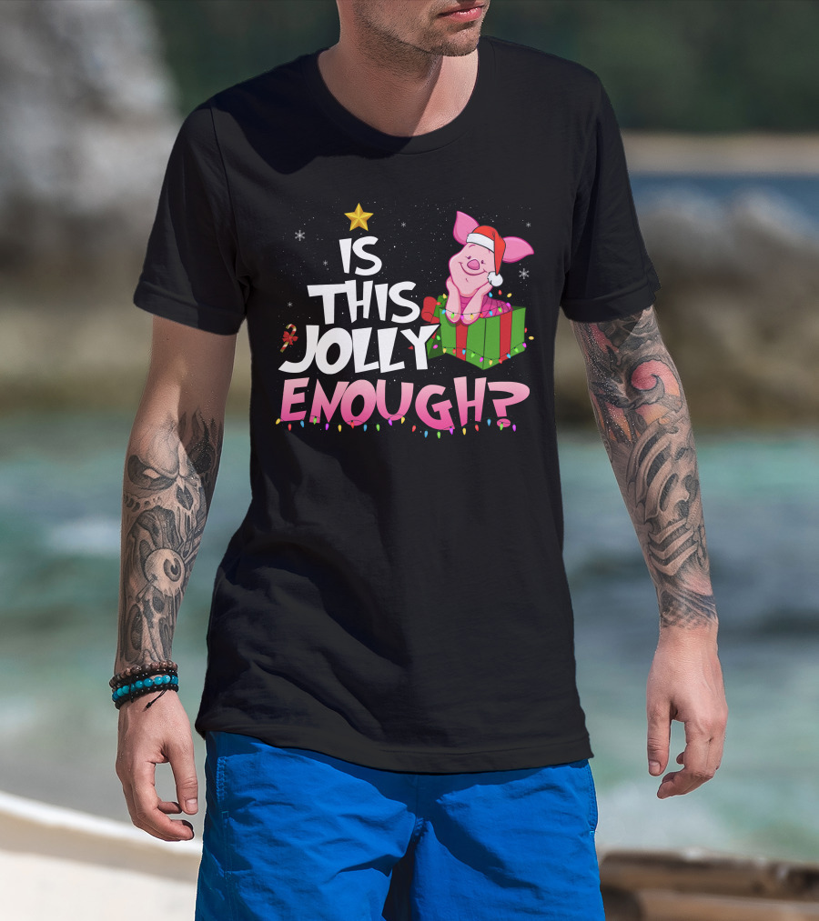 Is This Jolly Enough Piglet Christmas Santa Hat Present T-Shirt