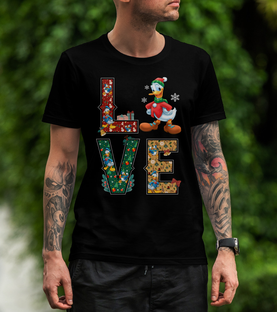 Donald Duck Christmas Love Snowflakes Present Bow Holiday T-Shirt