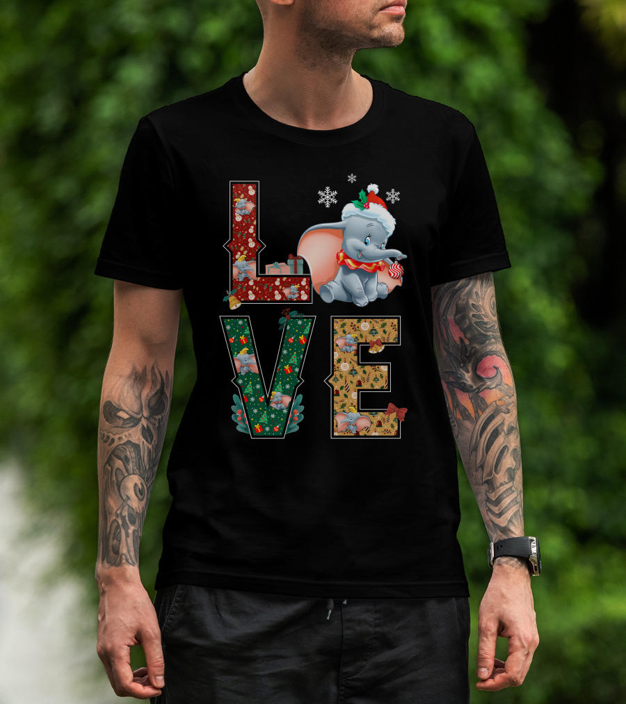 Love Dumbo Christmas Holiday Snowflakes Santa Hat Candy Cane T-Shirt
