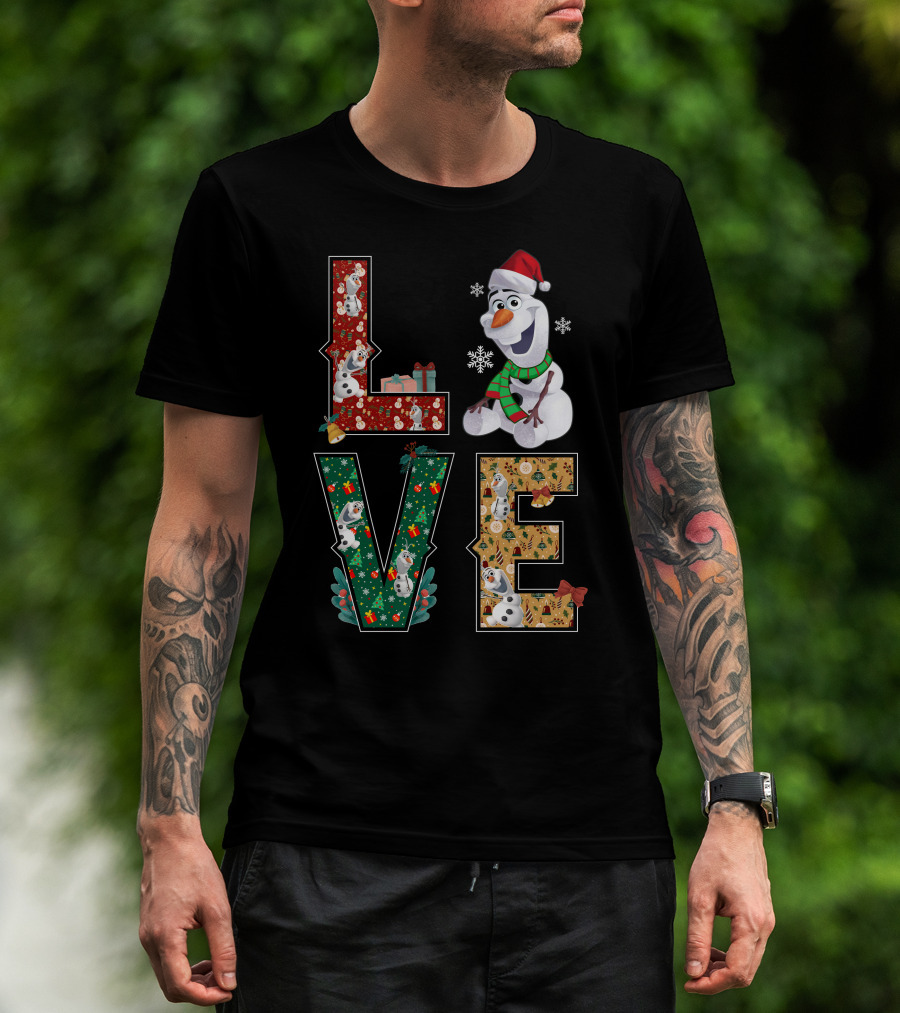 Love Olaf Christmas Snowman Santa Hat Scarf Snowflake Gifts T-Shirt