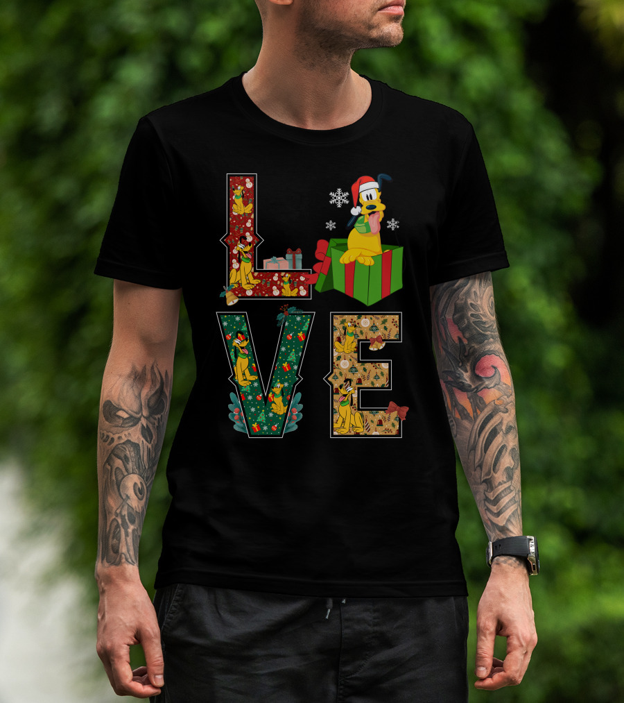 Love Pluto Christmas Holiday Cartoon Dog Festive Theme T-Shirt