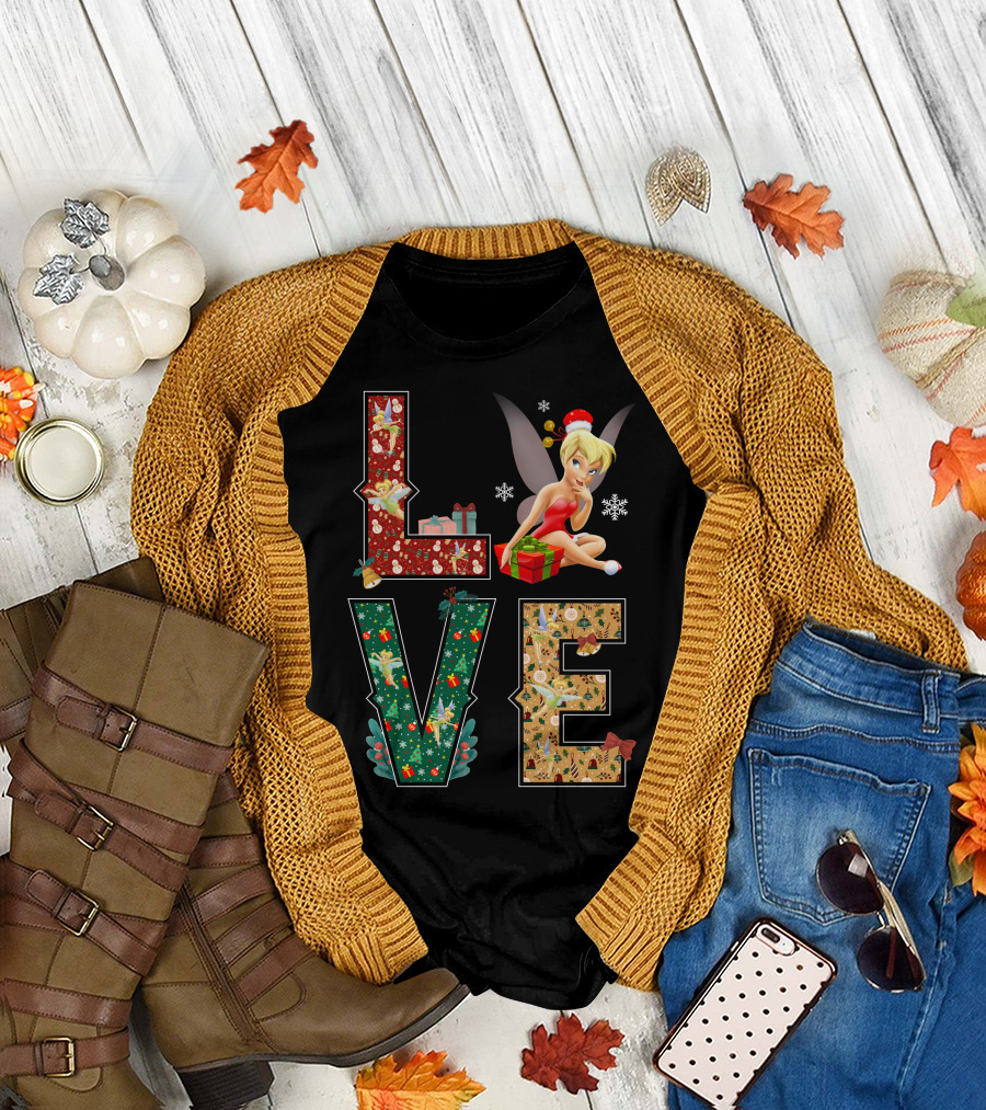 Love Tinkerbell Christmas Snowflakes Presents T-Shirt