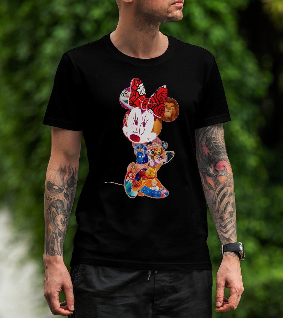 Disney Minnie Mouse With Olaf Simba Nemo Winnie Pooh Elsa Dory Mickey Characters T-Shirt