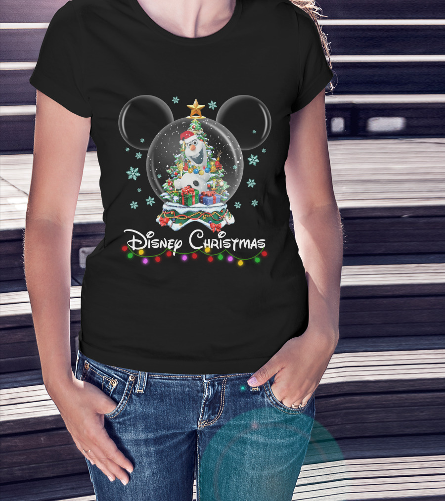 Disney Christmas Olaf Snow Globe Mickey Ears T-Shirt