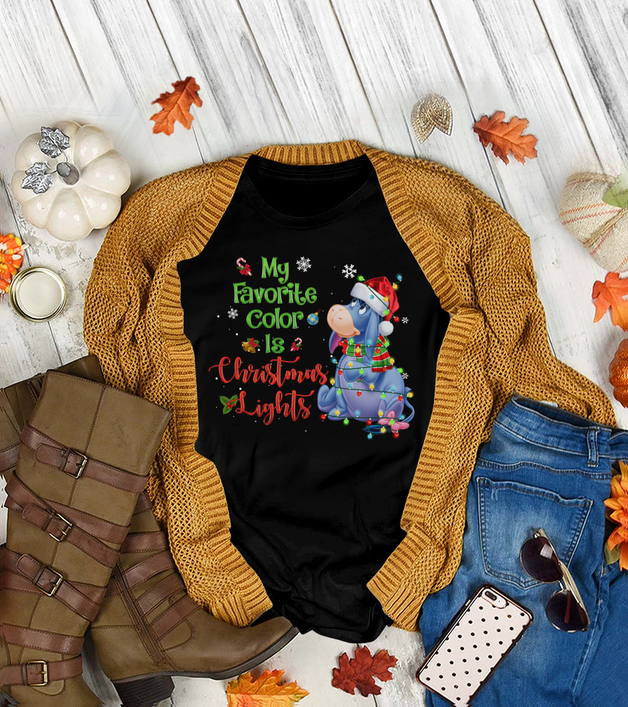 My Favorite Color Is Christmas Lights Eeyore Holiday Theme T-Shirt