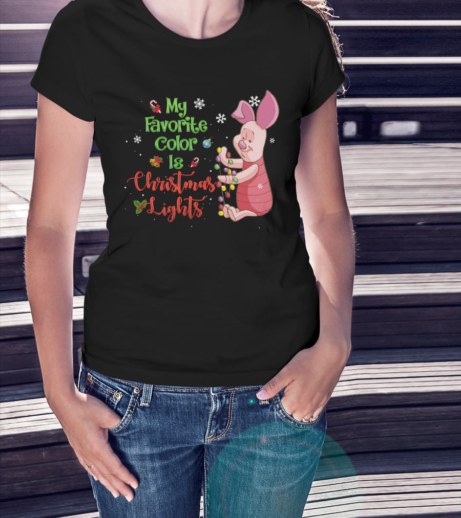 My Favorite Color Is Christmas Lights Piglet T-Shirt
