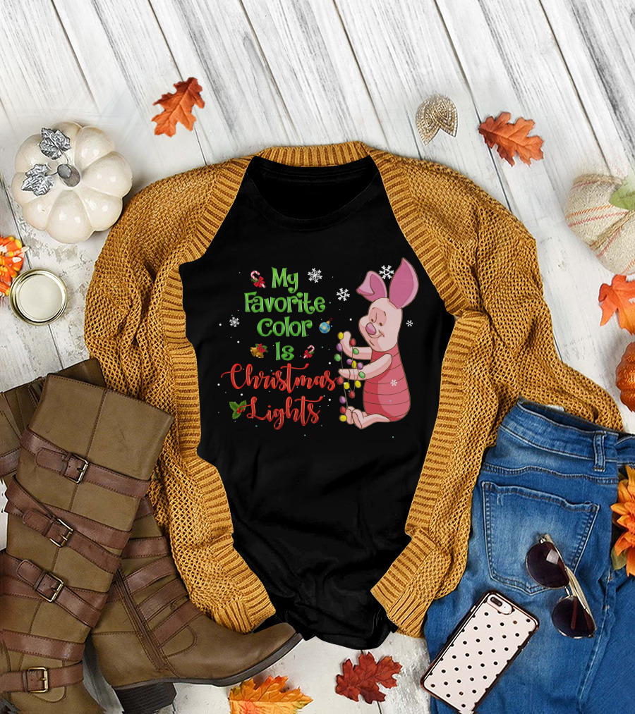 My Favorite Color Is Christmas Lights Piglet T-Shirt