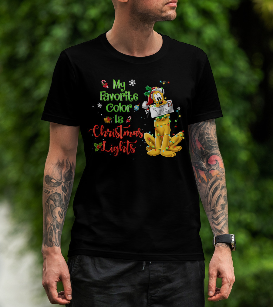 My Favorite Color Is Christmas Lights Pluto Santa Letter T-Shirt