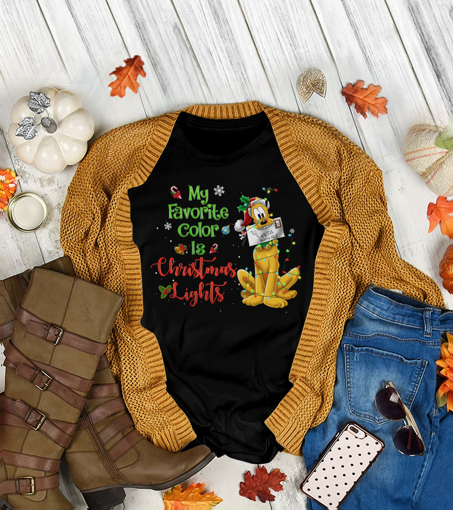 My Favorite Color Is Christmas Lights Pluto Santa Letter T-Shirt
