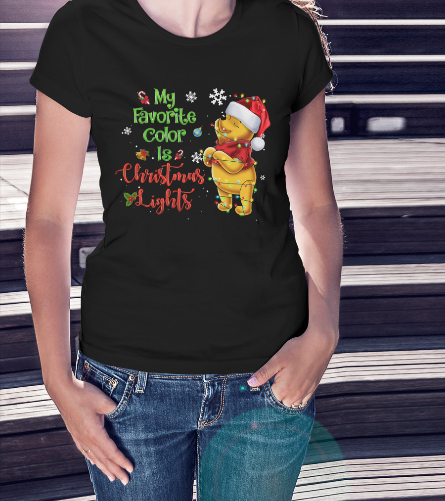 My Favorite Color Is Christmas Lights Pooh Holiday Santa Hat T-Shirt