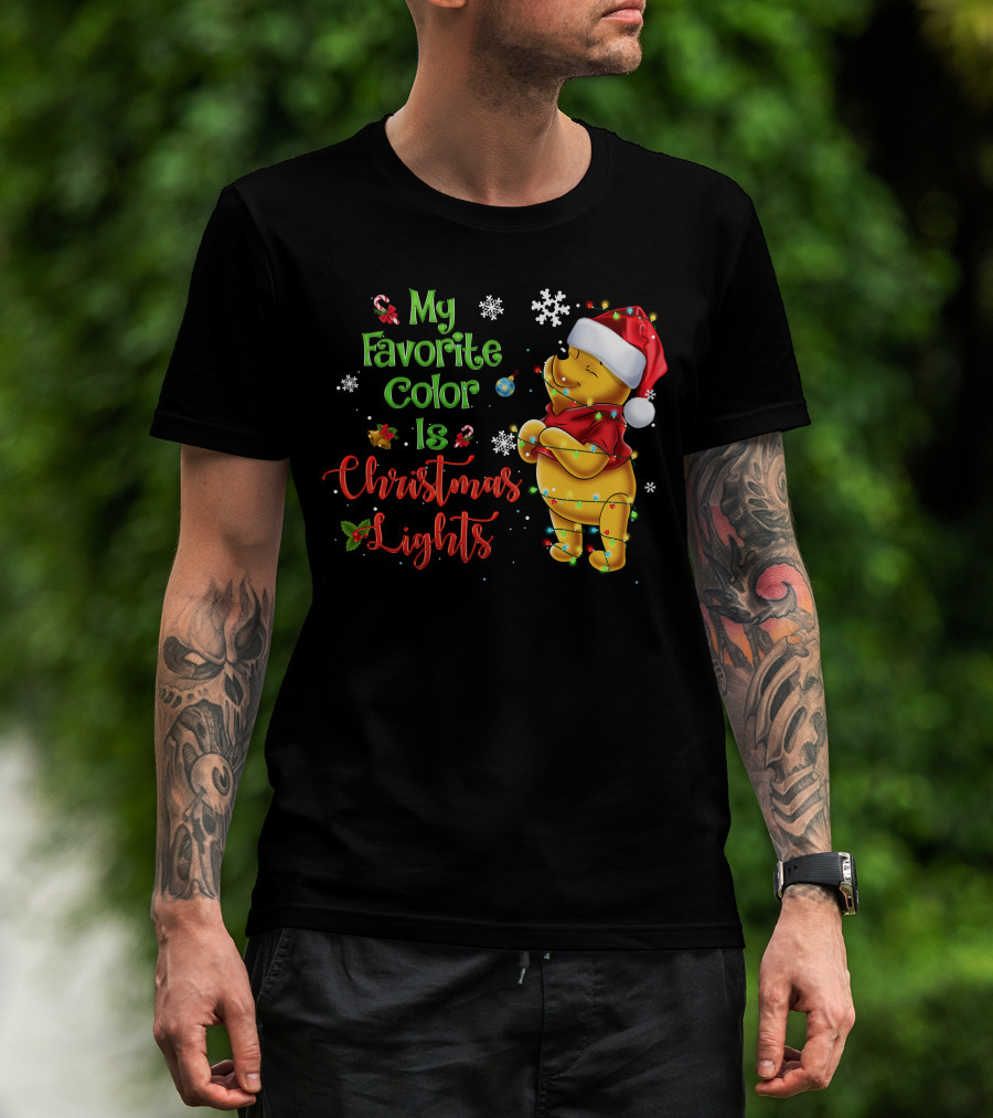 My Favorite Color Is Christmas Lights Pooh Holiday Santa Hat T-Shirt