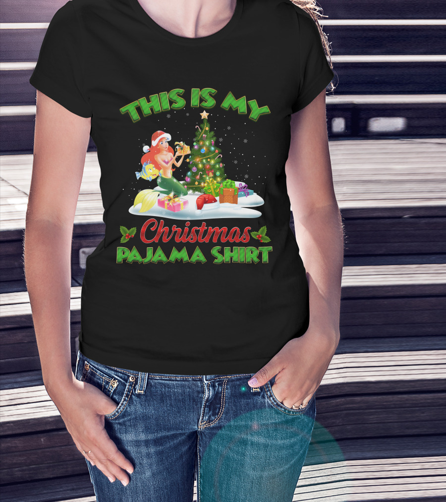 This Is My Christmas Pajama Shirt Ariel And Flounder Holiday Scene T-Shirt