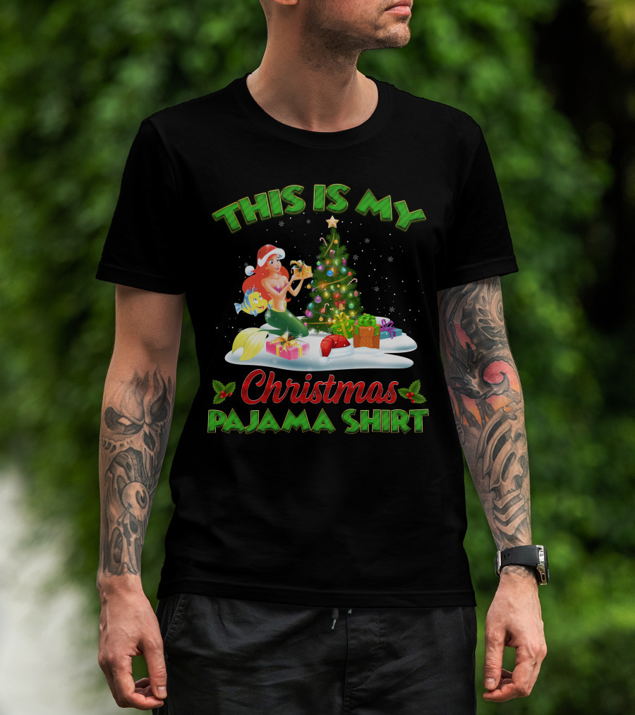 This Is My Christmas Pajama Shirt Ariel And Flounder Holiday Scene T-Shirt