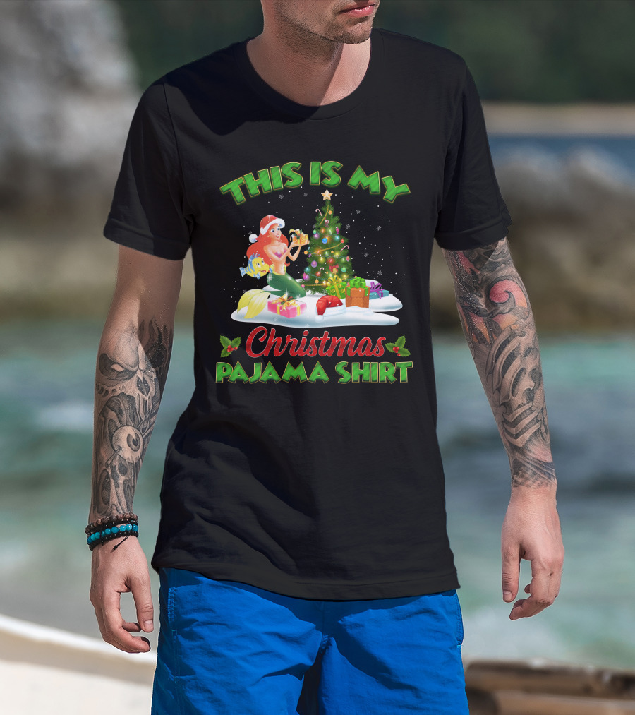 This Is My Christmas Pajama Shirt Ariel And Flounder Holiday Scene T-Shirt